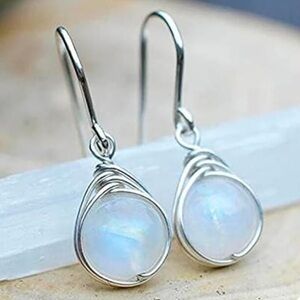 Rainbow Moonstone Round Ball 925 Sterling Silver Drop Earrings~ Gemstone Crystal